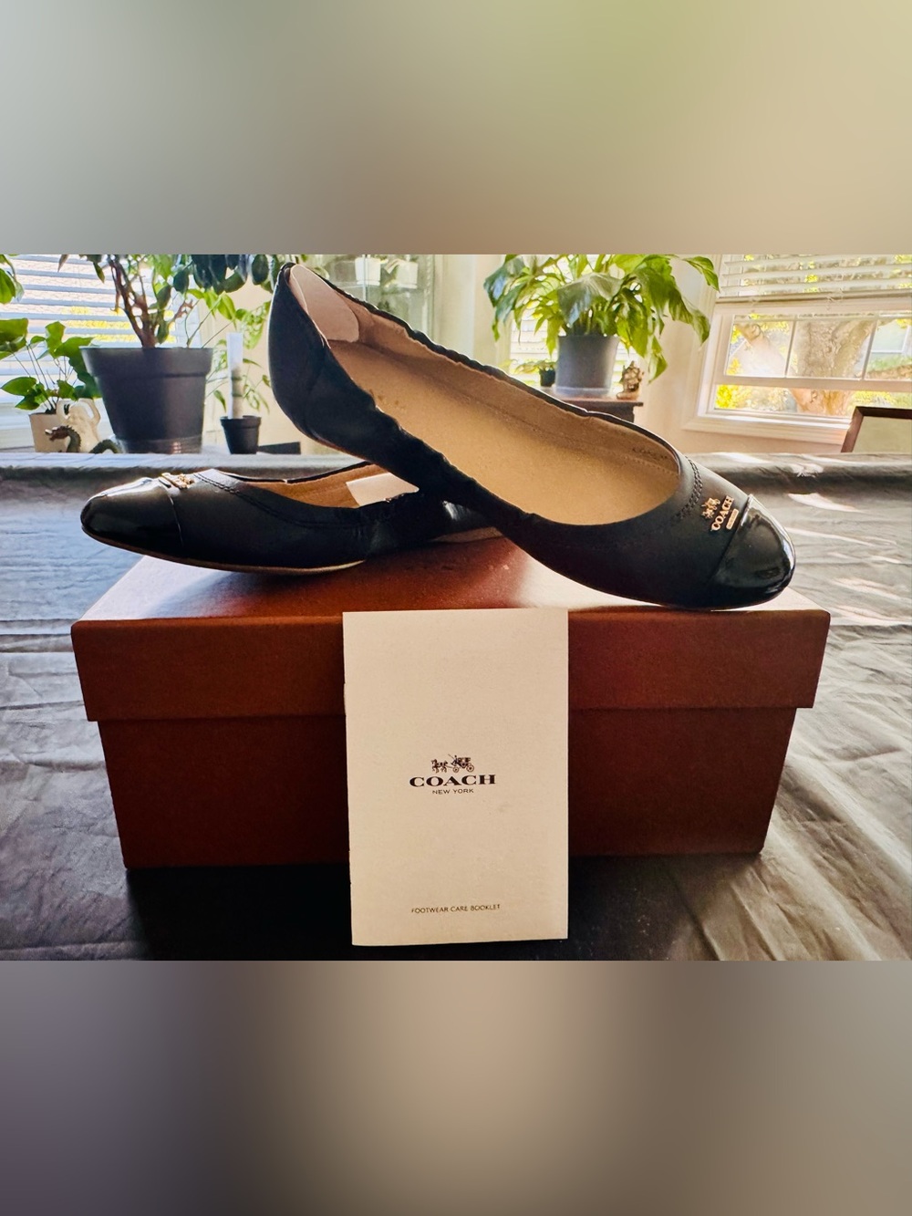 COACH Black Leather Ballet Flats